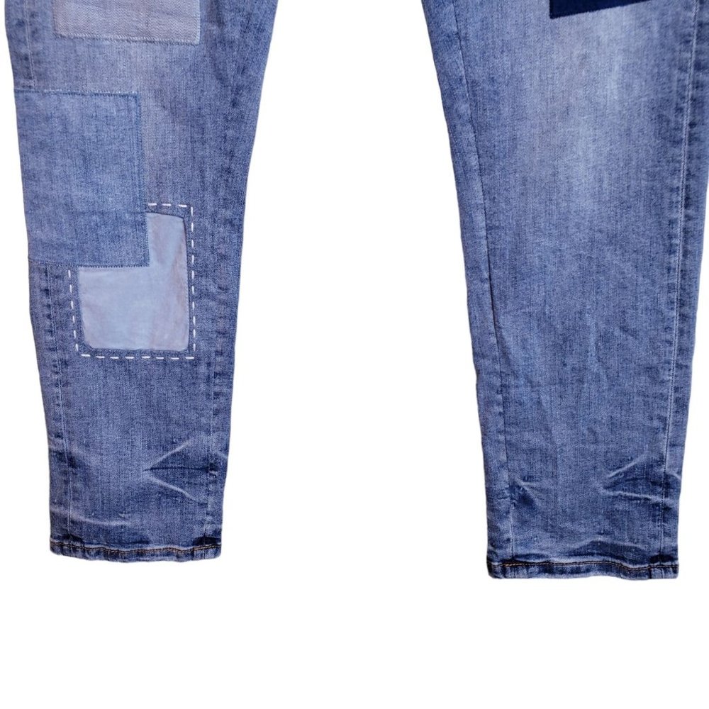 Pilcro & The Letterpress Slim Boyfriend Womens Jeans 26 Blue Patched Medium Rise - Picture 7 of 16
